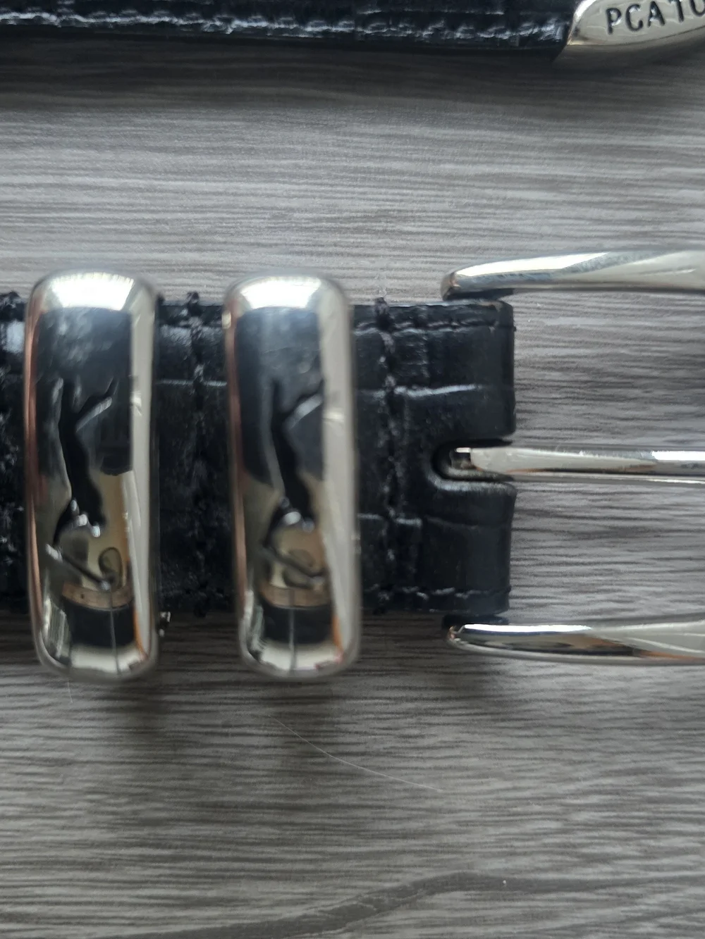 PGA Tour Mens Sz 34 Black Top Grain Croc Leather Belt Silver Golfer Buckle